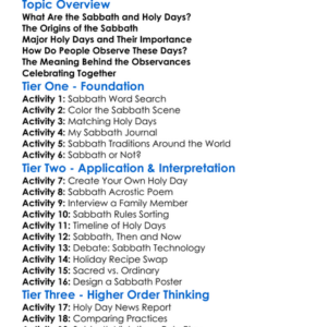 Sabbath And Holy Days Worksheet Activity Booklet