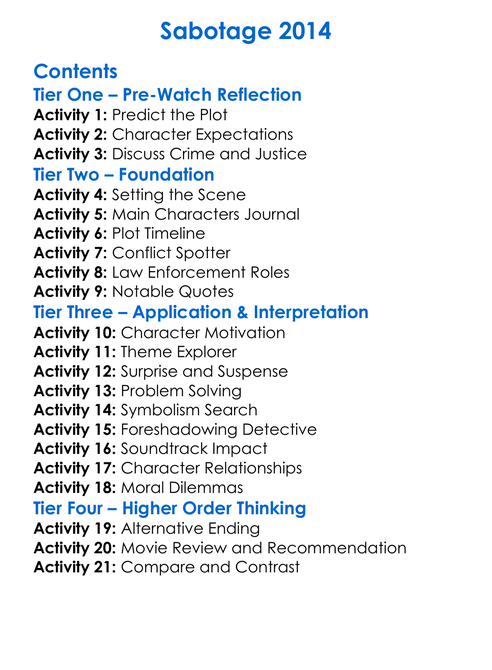 Sabotage 2014 Worksheet Activity Booklet