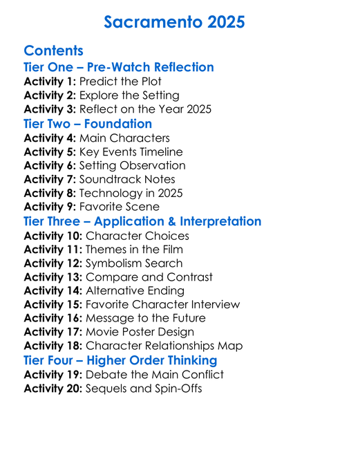 Sacramento 2025 Worksheet Activity Booklet