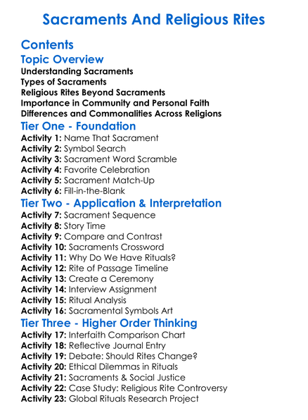 Sacraments And Religious Rites Worksheet Activity Booklet