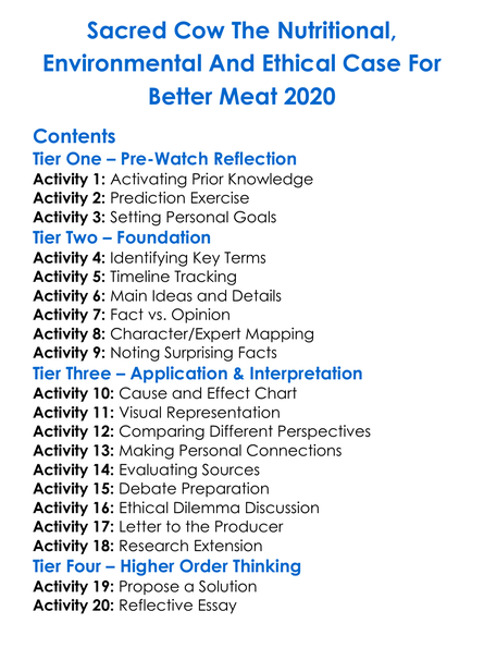 Sacred Cow The Nutritional Environmental And Ethical Case For Better Meat 2020 Worksheet Activity Booklet