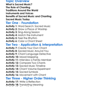 Sacred Music And Chanting Worksheet Activity Booklet