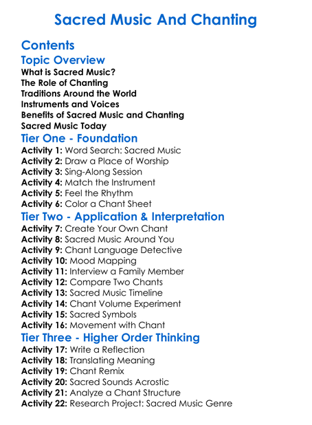 Sacred Music And Chanting Worksheet Activity Booklet