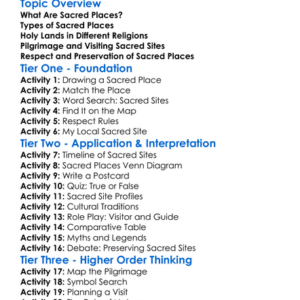 Sacred Places And Holy Lands Worksheet Activity Booklet