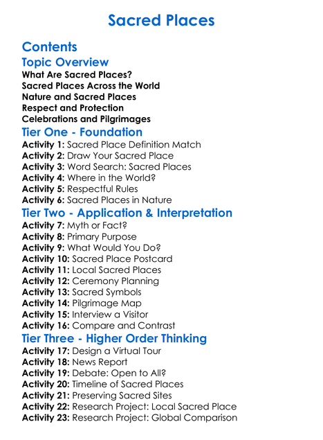 Sacred Places Worksheet Activity Booklet