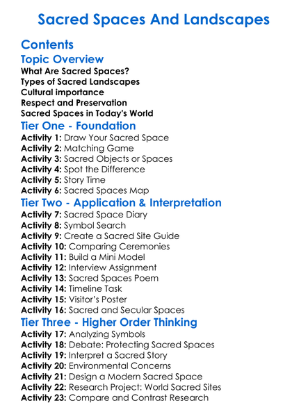 Sacred Spaces And Landscapes Worksheet Activity Booklet