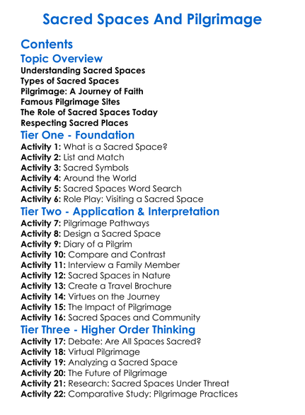 Sacred Spaces And Pilgrimage Worksheet Activity Booklet