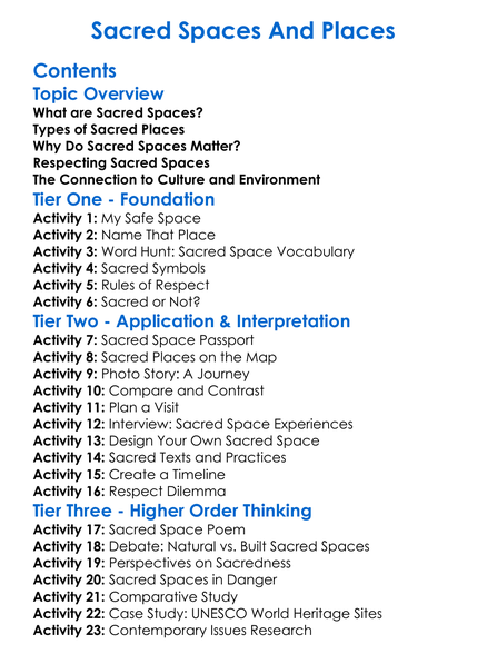 Sacred Spaces And Places Worksheet Activity Booklet