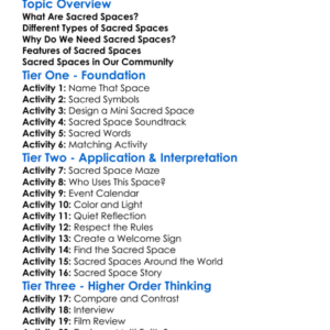 Sacred Spaces Worksheet Activity Booklet