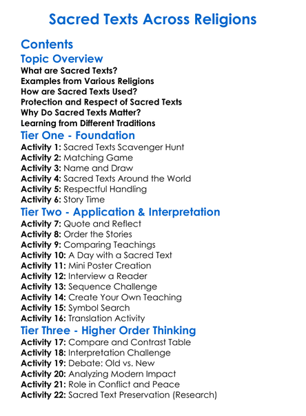 Sacred Texts Across Religions Worksheet Activity Booklet
