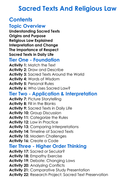 Sacred Texts And Religious Law Worksheet Activity Booklet