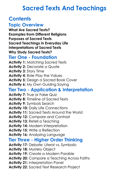 Sacred Texts And Teachings Worksheet Activity Booklet