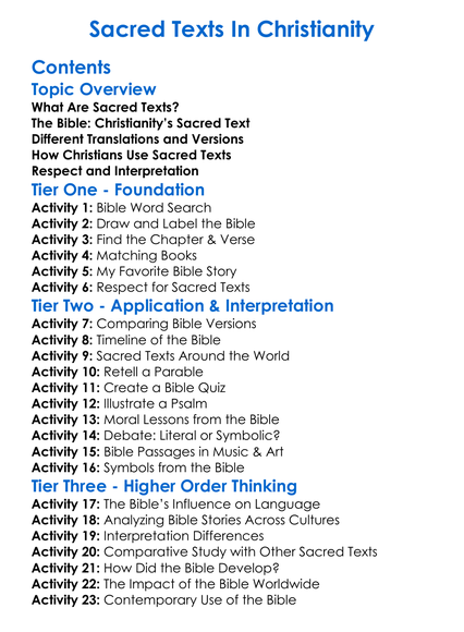 Sacred Texts In Christianity Worksheet Activity Booklet