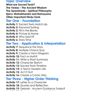 Sacred Texts In Hinduism Worksheet Activity Booklet