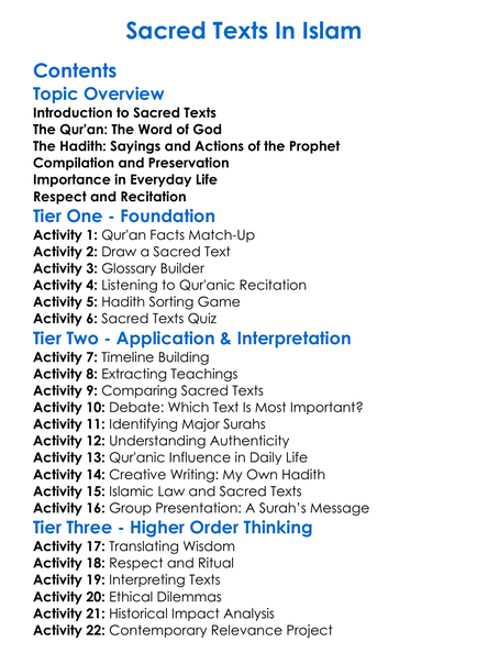 Sacred Texts In Islam Worksheet Activity Booklet