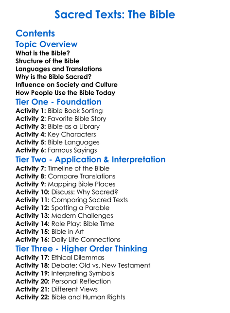 Sacred Texts The Bible Worksheet Activity Booklet