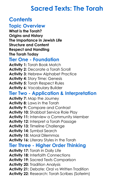 Sacred Texts The Torah Worksheet Activity Booklet