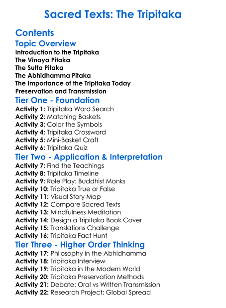 Sacred Texts The Tripitaka Worksheet Activity Booklet