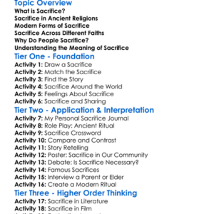 Sacrifice In Religious Traditions Worksheet Activity Booklet