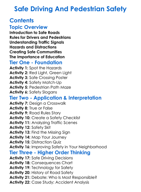 Safe Driving And Pedestrian Safety Worksheet Activity Booklet