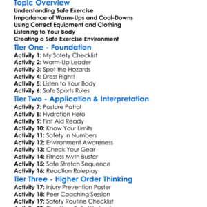 Safe Exercise Practices Worksheet Activity Booklet
