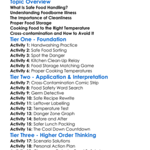 Safe Food Handling Worksheet Activity Booklet