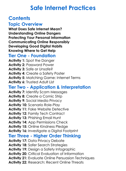Safe Internet Practices Worksheet Activity Booklet