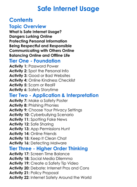 Safe Internet Usage Worksheet Activity Booklet