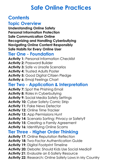 Safe Online Practices Worksheet Activity Booklet
