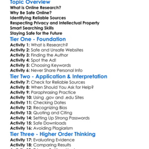 Safe Online Research Worksheet Activity Booklet