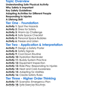 Safe Physical Activity Worksheet Activity Booklet