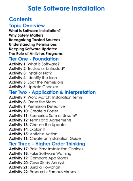 Safe Software Installation Worksheet Activity Booklet