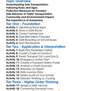 Safe Transportation Practices Worksheet Activity Booklet