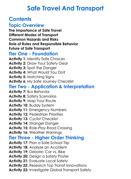 Safe Travel And Transport Worksheet Activity Booklet