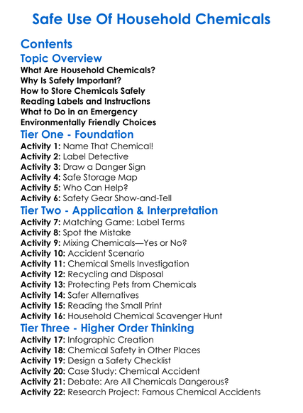 Safe Use Of Household Chemicals Worksheet Activity Booklet