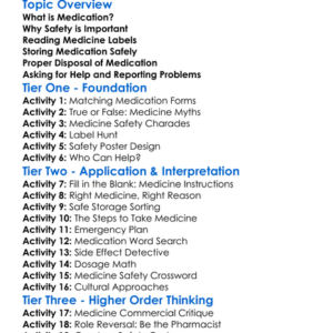 Safe Use Of Medication Worksheet Activity Booklet