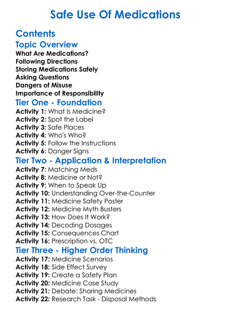 Safe Use Of Medications Worksheet Activity Booklet