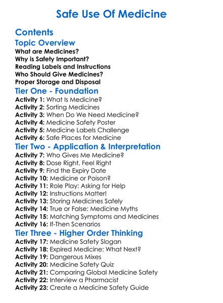 Safe Use Of Medicine Worksheet Activity Booklet