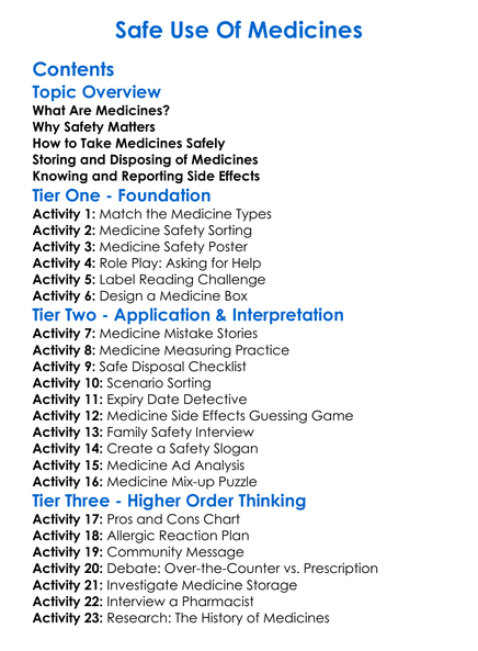 Safe Use Of Medicines Worksheet Activity Booklet