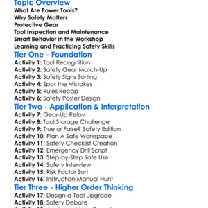 Safe Use Of Power Tools Worksheet Activity Booklet