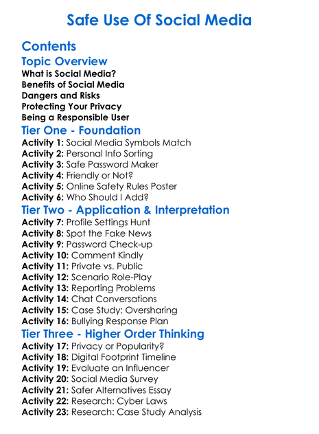 Safe Use Of Social Media Worksheet Activity Booklet