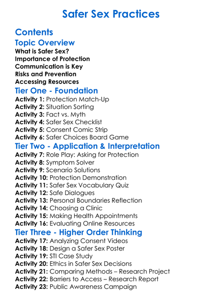 Safer Sex Practices Worksheet Activity Booklet