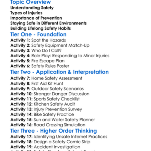 Safety And Injury Prevention Worksheet Activity Booklet