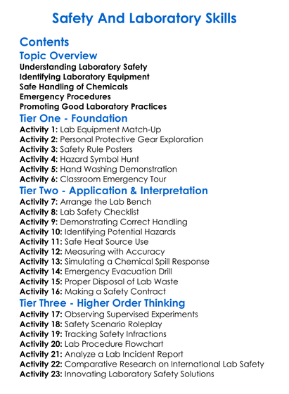 Safety And Laboratory Skills Worksheet Activity Booklet