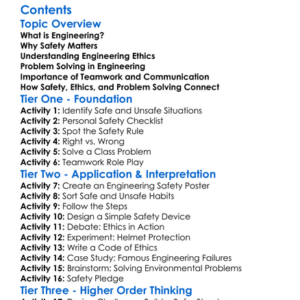 Safety Ethics And Problem Solving In Engineering Worksheet Activity Booklet