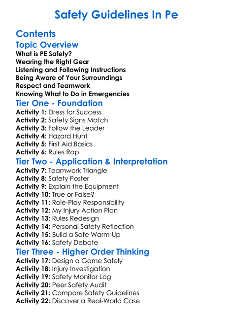 Safety Guidelines In Pe Worksheet Activity Booklet