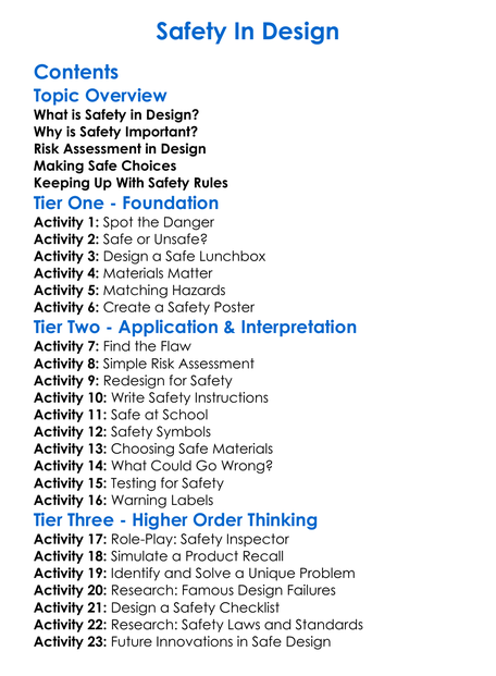 Safety In Design Worksheet Activity Booklet
