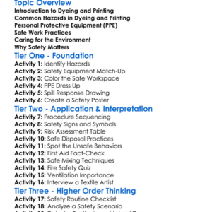 Safety In Dyeing And Printing Worksheet Activity Booklet