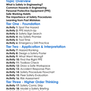 Safety In Engineering Practices Worksheet Activity Booklet