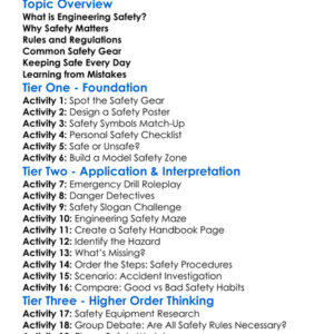 Safety In Engineering Worksheet Activity Booklet
